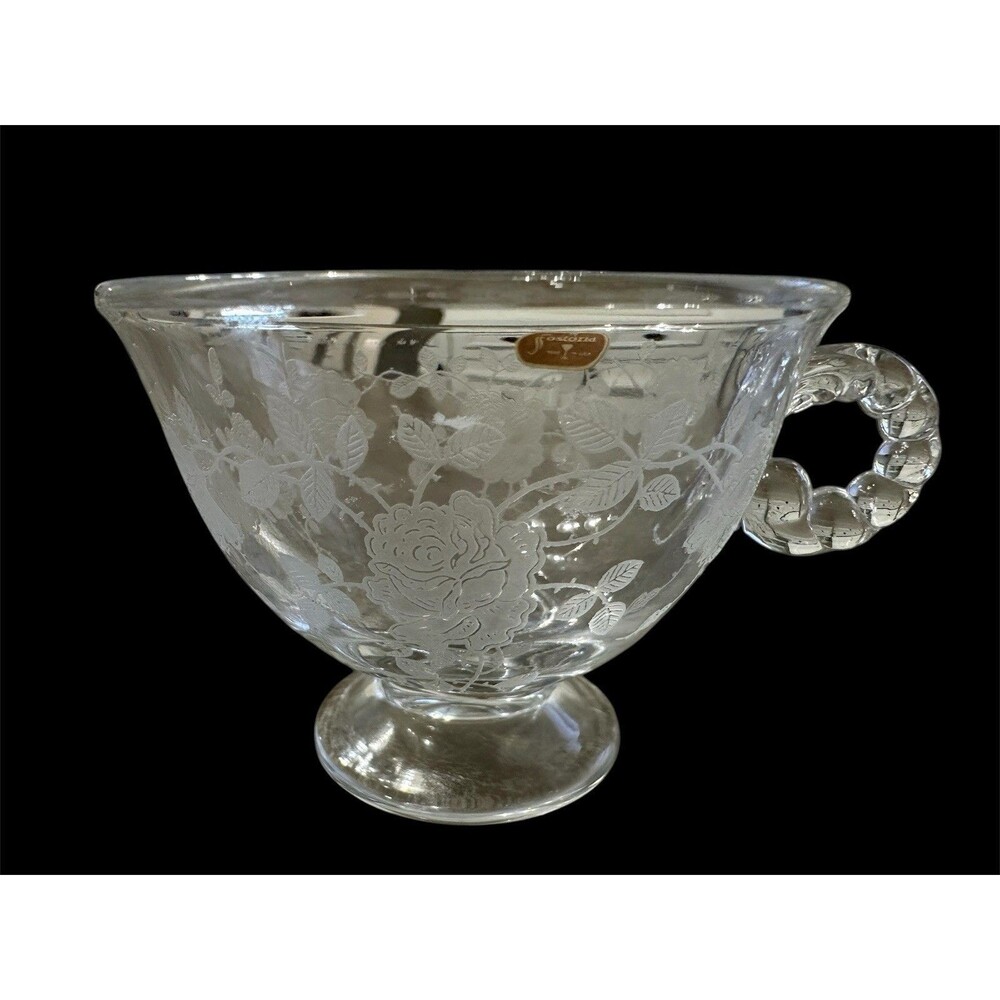 Vintage Fostoria "Willowmere" Etched Flowers Glass Tea Cup Made In The USA